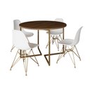 Ver imagem 2 de Mesa Jantar Industrial Redonda 110cm Amêndoa Base V com 4 Cadeiras Eames Eiffel Brancas Base Dourada