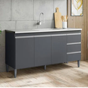 Ver imagem 1 de Balcão Gabinete para Pia 160cm 3 Portas Andréia Cinza sem Tampo - Ajl
