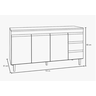 Balcão Gabinete para Pia 160cm 3 Portas Andréia Cinza sem Tampo - Ajl - 3