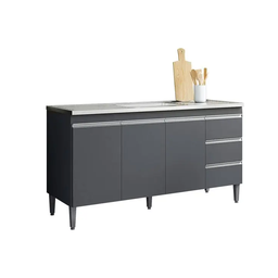 Balcão Gabinete para Pia 160cm 3 Portas Andréia Cinza sem Tampo - Ajl - 2