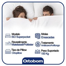 Colchão Viúva Ortobom Iso Molas Superpocket Ortopillow Preto/azul 128x188x35 - 3