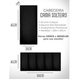 Kit 5 Cabeceiras de Cama Solteiro Estofada Modulada 1,00mx45cm - 6