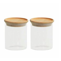 Kit 2 Potes Vidro Hermético Redondo 400ml Tampa Bambu Oikos - 2