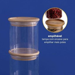 Kit 2 Potes Vidro Hermético Redondo 400ml Tampa Bambu Oikos - 4