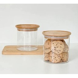 Kit 2 Potes Vidro Hermético Redondo 400ml Tampa Bambu Oikos - 1