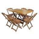 Ver imagem 5 de Kit 9 Conjuntos De Mesa Dobravel Com 6 Cadeiras De Madeira 120X70 Para Restaurante E Bar - Mel