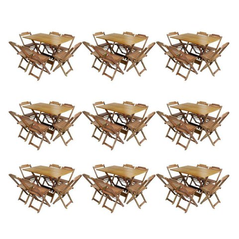 Kit 9 Conjuntos De Mesa Dobravel Com 6 Cadeiras De Madeira 120X70 Para Restaurante E Bar - Mel