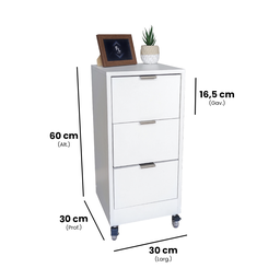 Mesa de Cabeceira Branca 30cm 3 Gavetas Mdf Quarto Gaveteiro Puxador Cinza - com Rodinhas Já Montado - 4