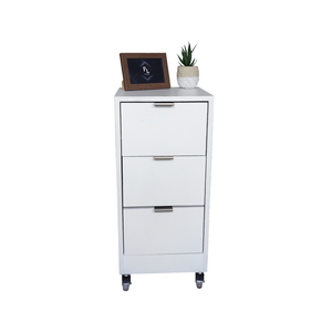 Mesa de Cabeceira Branca 30cm 3 Gavetas Mdf Quarto Gaveteiro Puxador Cinza - com Rodinhas Já Montado
