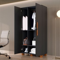 Multiuso 2 Portas Preto Armario com Chave Dacar Carmolar - 4