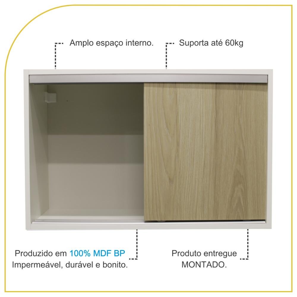 Armário Aéreo Multiuso 70cm 2 Portas de Correr 100% Mdf - 3