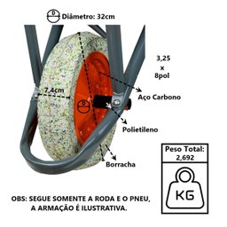 Roda Completa Maciça Carrinho de Mão em Aço 8pol 45 50 e 60l - 2