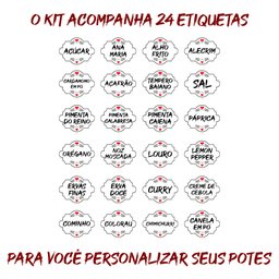 Pote Tempero Condimento Kit 14 Potes+24 Etiquetas Adesivas T130 Arte na Arte Potes de Tempero Etique - 19