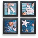 Ver imagem 1 de Quadro Banheiro Lavabo Cozinha Praia Mar Azul Peixinho Kit 4: Preto