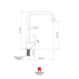 Torneira Cozinha/lavatório Giratória Cano Alto Bica Móvel Bancada Metal Concept Metais 2268 - 4