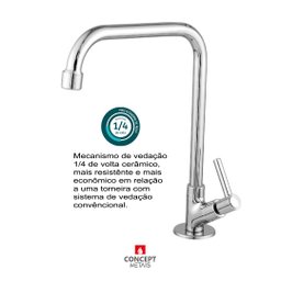 Torneira Cozinha/lavatório Giratória Cano Alto Bica Móvel Bancada Metal Concept Metais 2268 - 3