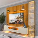 Ver imagem 6 de Rack com Painel Ripado para TV até 84 Polegadas com LED 100% MDF 266,8CMX237CM Pés em Madeira Maciça Nobre Clean Luminare