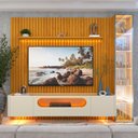 Ver imagem 1 de Rack com Painel Ripado para TV até 84 Polegadas com LED 100% MDF 266,8CMX237CM Pés em Madeira Maciça Nobre Clean Luminare