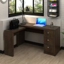 Ver imagem 1 de Escrivaninha Mesa Escritório em L com Me4101 3 Gavetas 136cm Rustico