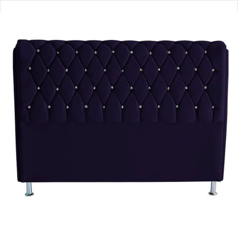 Cabeceira de Cama Box Londres Casal Queen 160 Cm Suede Botão de Strass Azul Marinho do Lar Móveis