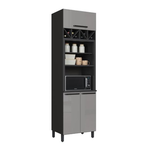 Torre Quente Paneleiro 70cm para 2 Fornos com 3 Portas Fidelitá Mônaco Chumbo/Titânio