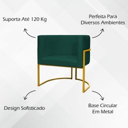 Poltrona Decorativa Para Sala Recepção Escritório Luna Suede Base de Ferro Dourada - 7