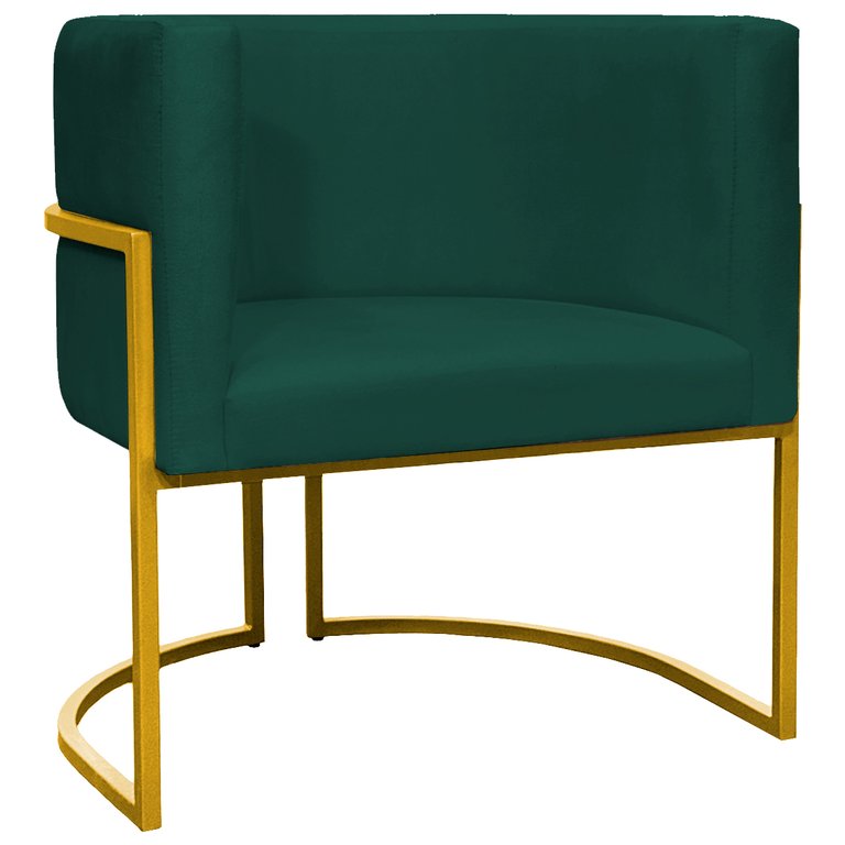 Poltrona Decorativa Para Sala Recepção Escritório Luna Suede Base de Ferro Dourada