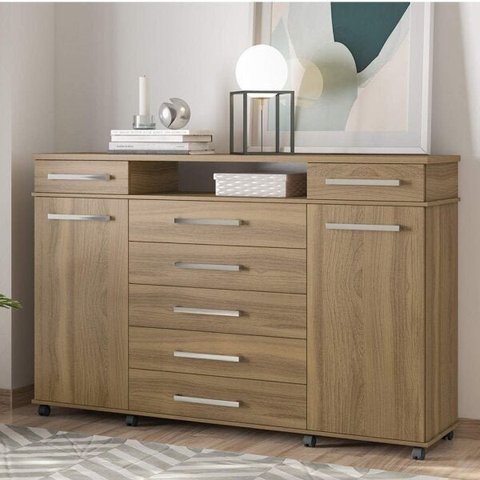 Cômoda 7 Gavetas 2 Portas com Rodízios London 