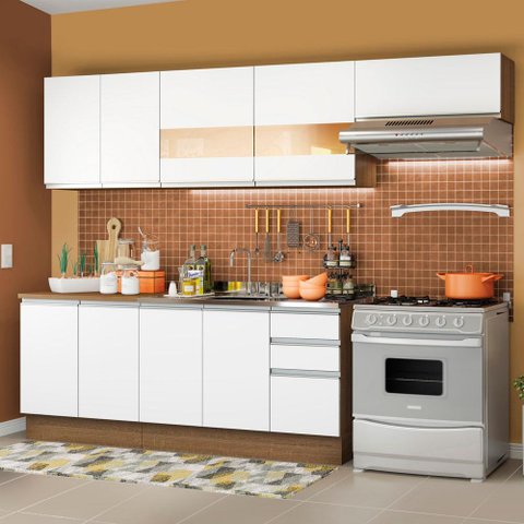Armário de Cozinha Completa 280cm Rustic/Branco Marcela Madesa 03