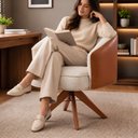 Ver imagem 7 de Kit 2 Poltronas Giratórias Linho Premium Base Madeira Maciça Juliana