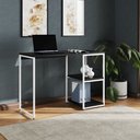 Ver imagem 1 de Mesa Escritório Berlim Industrial com Prateleira Ferro Branco Tampo 110x46 Preto