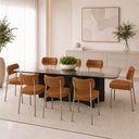 Ver imagem 1 de Kit 8 Cadeiras Sala de Jantar Lisa Pés Champanhe PU Caramelo m² - Monari Design