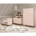 Ver imagem 2 de Dormitório Infantil Theo Retrô 3 Portas, Cômoda 1 Porta e Berço Rosa com Pés Amadeirado - Reller Móv