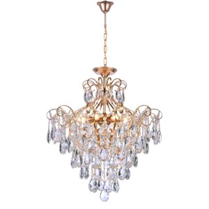 Pendente 60×60cm 60w E14×8 Metal Dourado+cristal