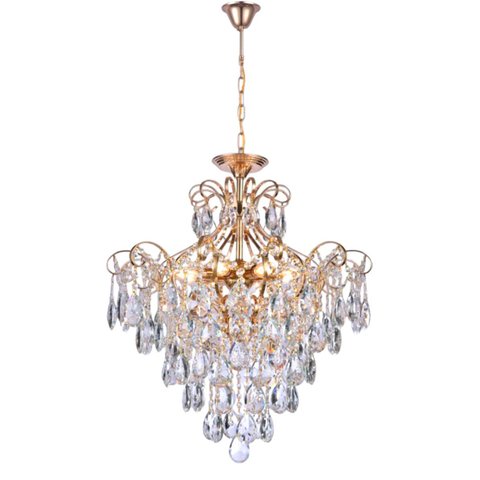 Pendente 60×60cm 60w E14×8 Metal Dourado+cristal