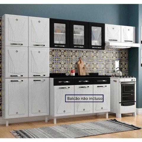 Cozinha Compacta Modulada 3 Peças 11 Portas Star New Preto/Branco