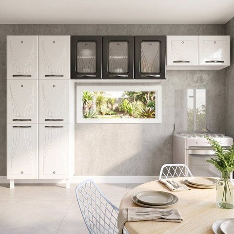Cozinha Compacta Modulada 3 Peças 11 Portas Star New Preto/Branco