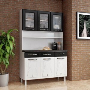 Armário para Cozinha 6 Portas 3 Gavetas com Tampo e Vidro Star New 