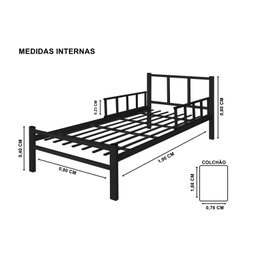 Cama Solteiro Int. de Tubolar/aço Alojamentos.:preto - 2