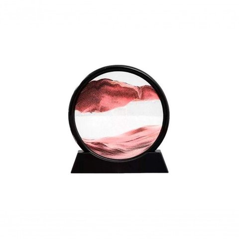 Enfeite de Vidro Quadro Redondo Decorativo Duna Ampulheta para Quarto Sala Escritório 18cm Vermelho