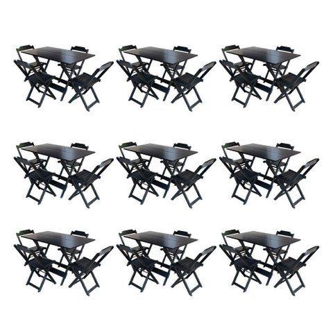 Kit 9 Conjuntos De Mesa Dobravel Com 4 Cadeiras De Madeira 120X70 Para Restaurante E Bar - Preto