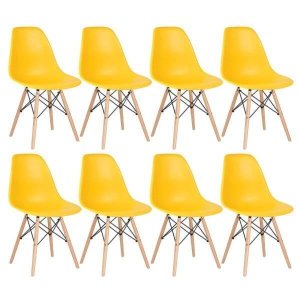 Kit 8 Cadeiras Charles Eames Eiffel Dsw - Base de Madeira Clara - Amarelo Multicolorido