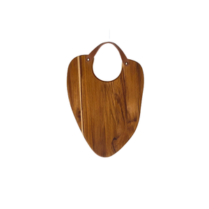 Tábua Leather 2 para Servir com Alça de Couro – Madeira de Teca 32x24x2cm