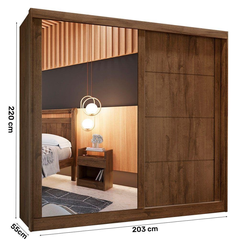 Guarda Roupa Casal 2 Portas 4 Gavetas com Espelho 100% Mdf Viena Bianchi Avelã - 2