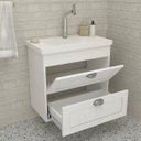Ver imagem 2 de Kit Gabinete Banheiro 57cm com Cuba e Espelheira MDF 3 Pçs:Grafite Fosco/Branco Brilho