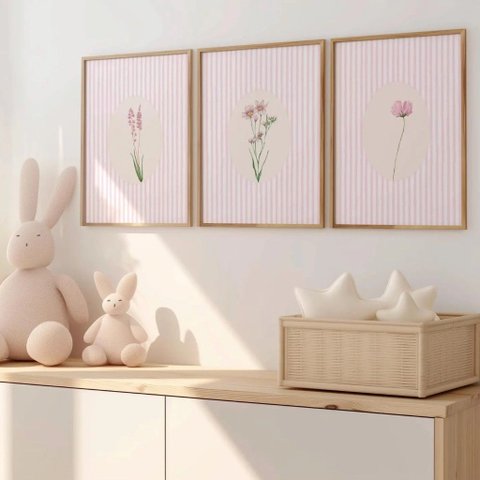 Kit 3 Quadros Decorativos Infantil Pétalas Mágicas Flores Quarto Bebê Menina NO1