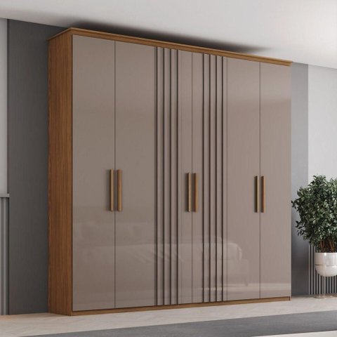 Guarda Roupa Casal Layla 6 Portas 4 Gavetas MDP Nature-Avelã Casa 812
