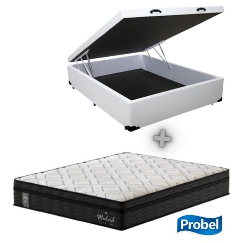 Box Baú Casal Branco + Colchão de Molas Ensacadas Probel