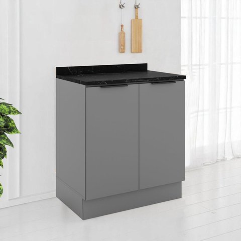 Balcão de Cozinha 80cm com Rodapé e Tampo 2 Portas Lumina Cinza