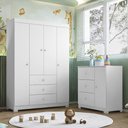 Ver imagem 3 de Conjunto Infantil Guarda Roupa 4 Portas e Cômoda Ceci 100% Mdf Branco Brilho - Sallar Home